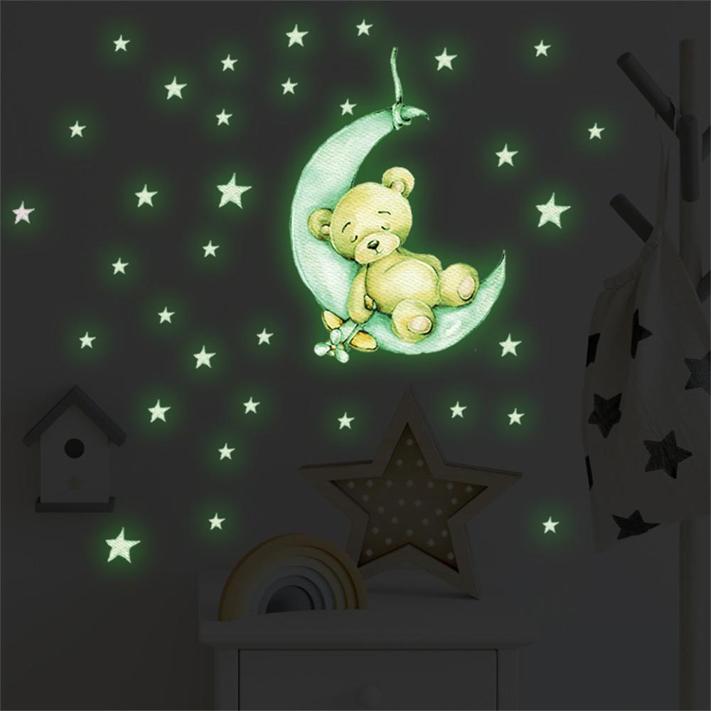 Glow In Dark Stars - Cartoon Teddy Bear Sleeping on the