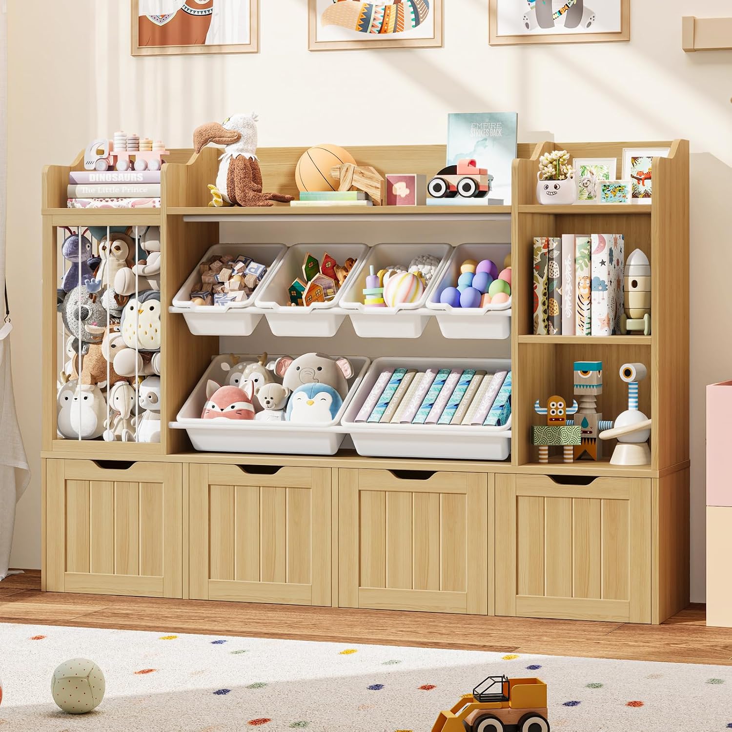 Kids Toys Drawers - Kids Bookshelf Storage Cabinet with Movable