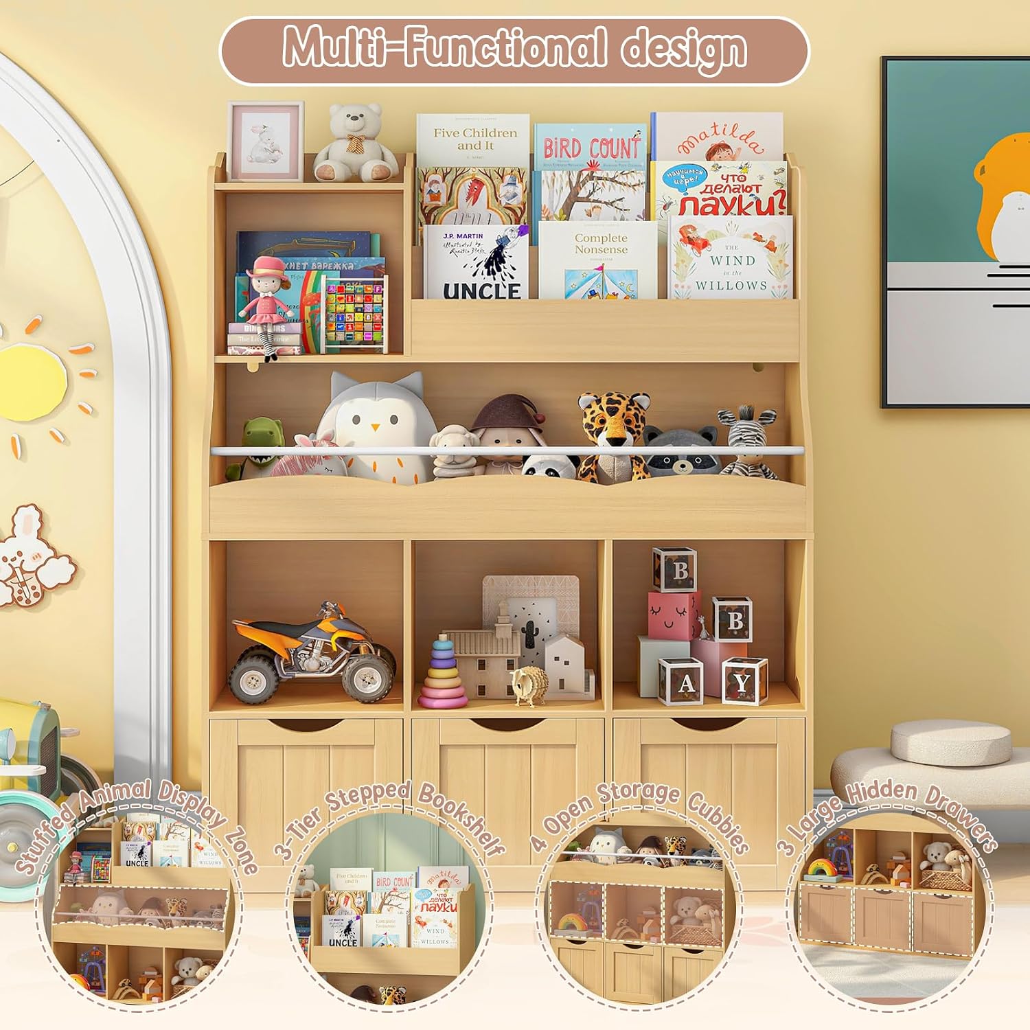 3-Tier Wooden Kids Bookshelf w - огляд і ціна Kids Toys Drawers