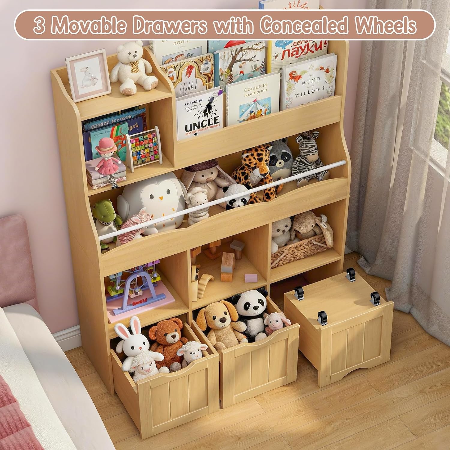3-Tier Wooden Kids Bookshelf w - огляд і ціна Kids Toys Drawers